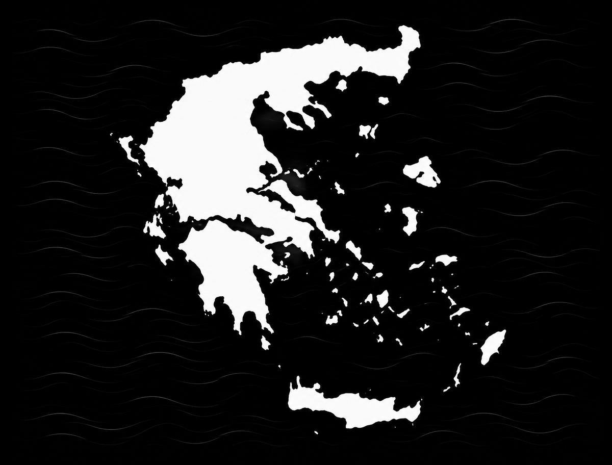 Black-and-white map of Greece showing the areas we cover