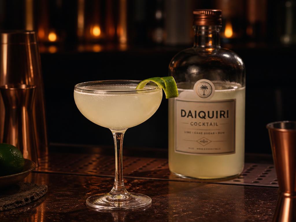 Batched daiquiri in a coupe with a batching bottle behind
