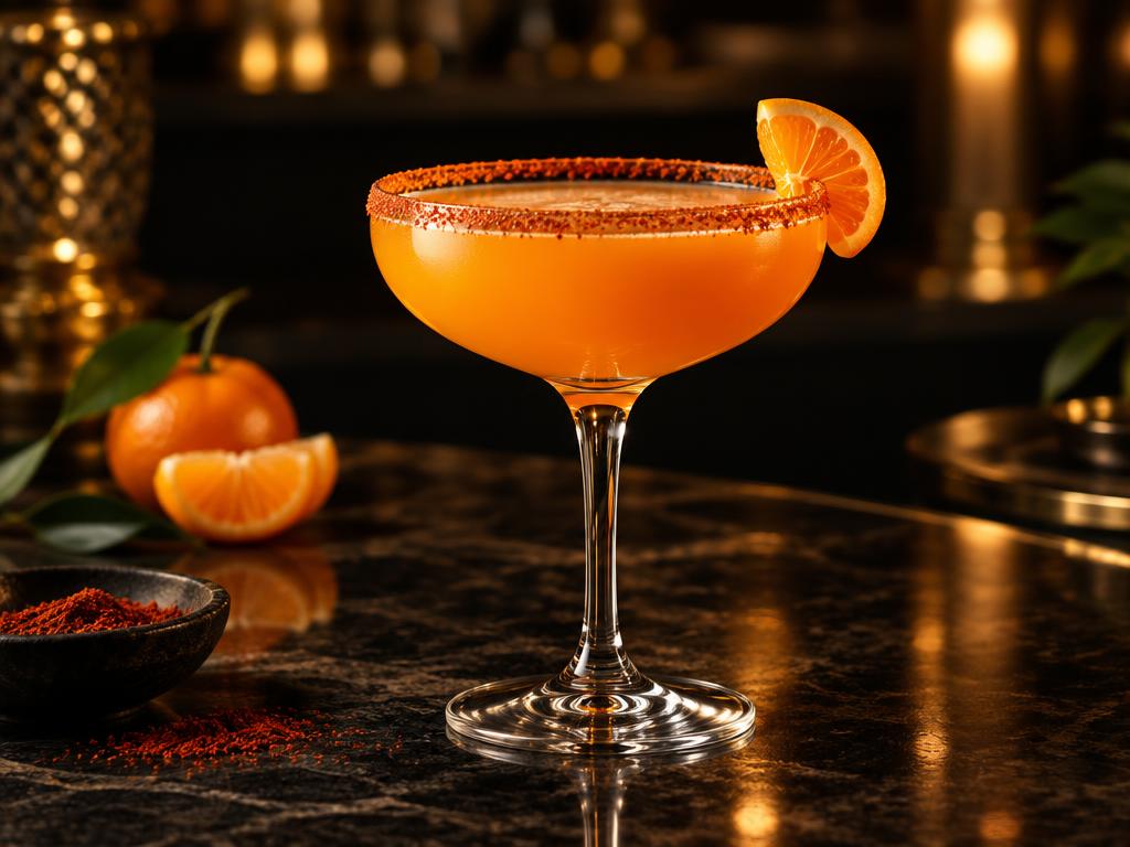 Spicy Mandarin Margarita with a paprika rim