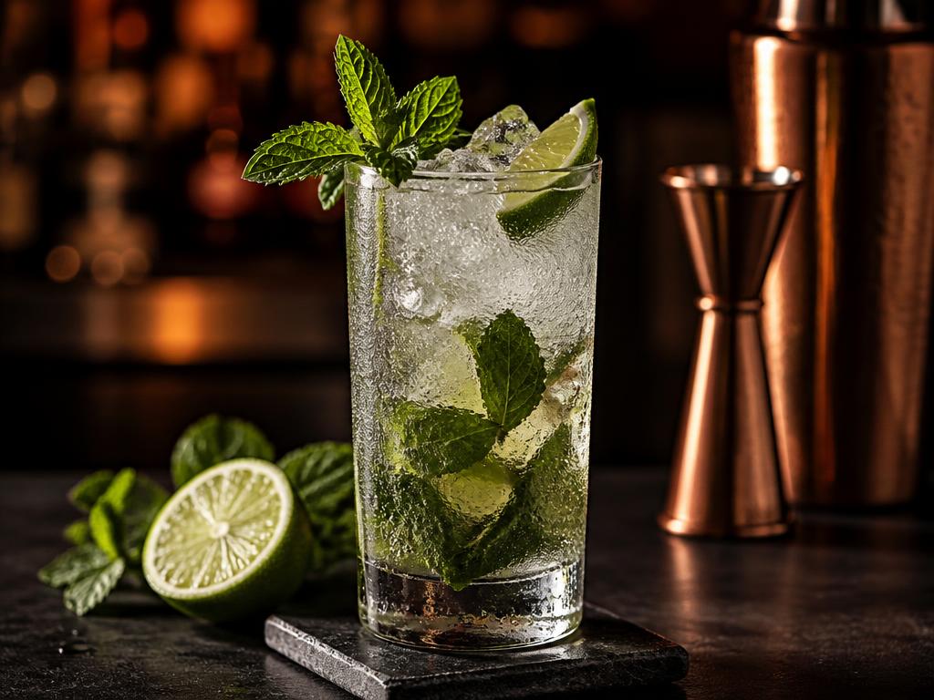 Alcohol-free mojito with crushed ice, mint and lime